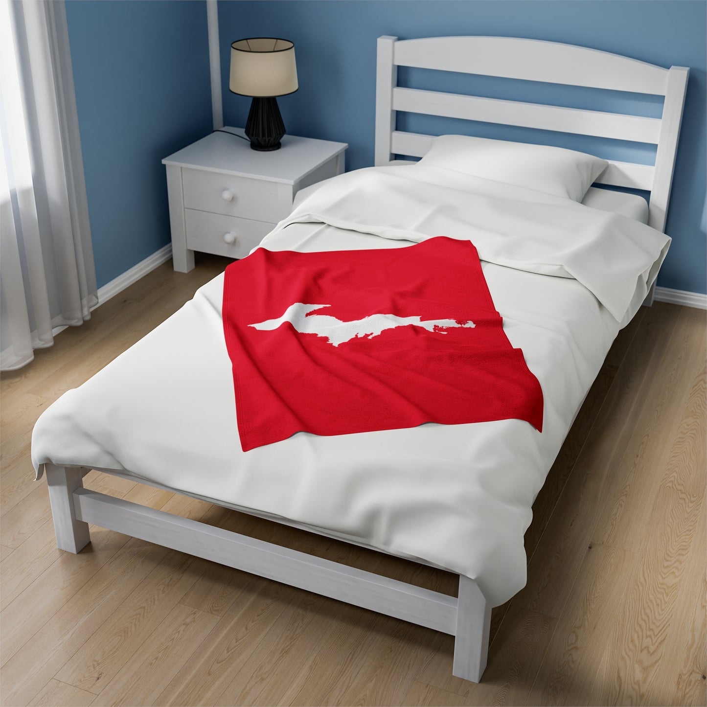 Michigan Upper Peninsula Plush Blanket (w/ UP Outline) | Lighthouse Red