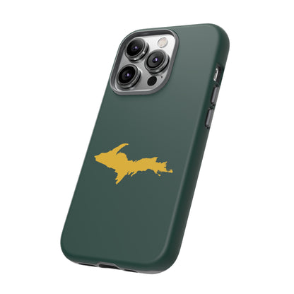 Michigan Upper Peninsula Tough Phone Case (Green w/ Gold UP Outline) | Apple iPhone