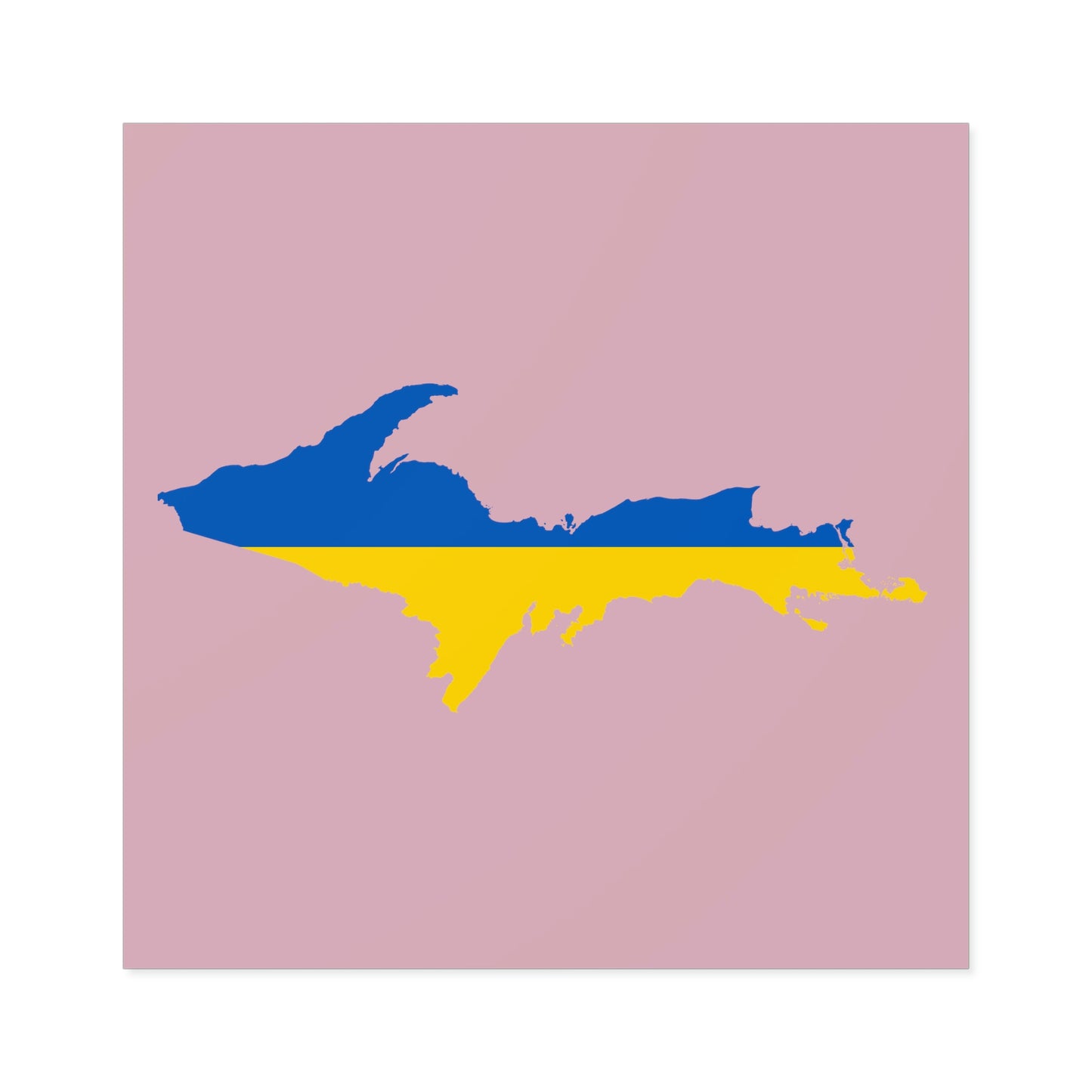 Michigan Upper Peninsula Square Sticker (Pink w/ UP Ukraine Flag Outline) | Indoor/Outdoor