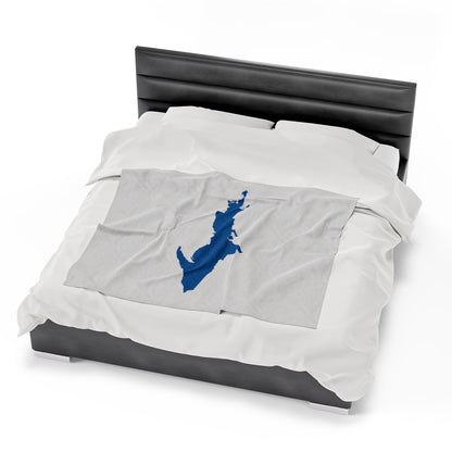 Michigan Upper Peninsula Plush Blanket (w/ Azure UP Outline) | Birch Bark White