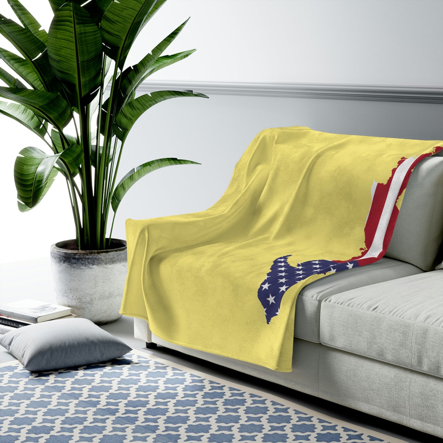 Michigan Upper Peninsula Plush Blanket (w/ UP USA Flag Outline) | Cherry Yellow