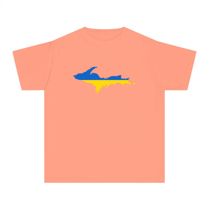 Michigan Upper Peninsula T-Shirt (w/ UP Ukraine Flag Outline) | Youth Garment-Dyed