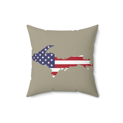 Michigan Upper Peninsula Accent Pillow (w/ UP USA Flag Outline) | Petoskey Stone Beige