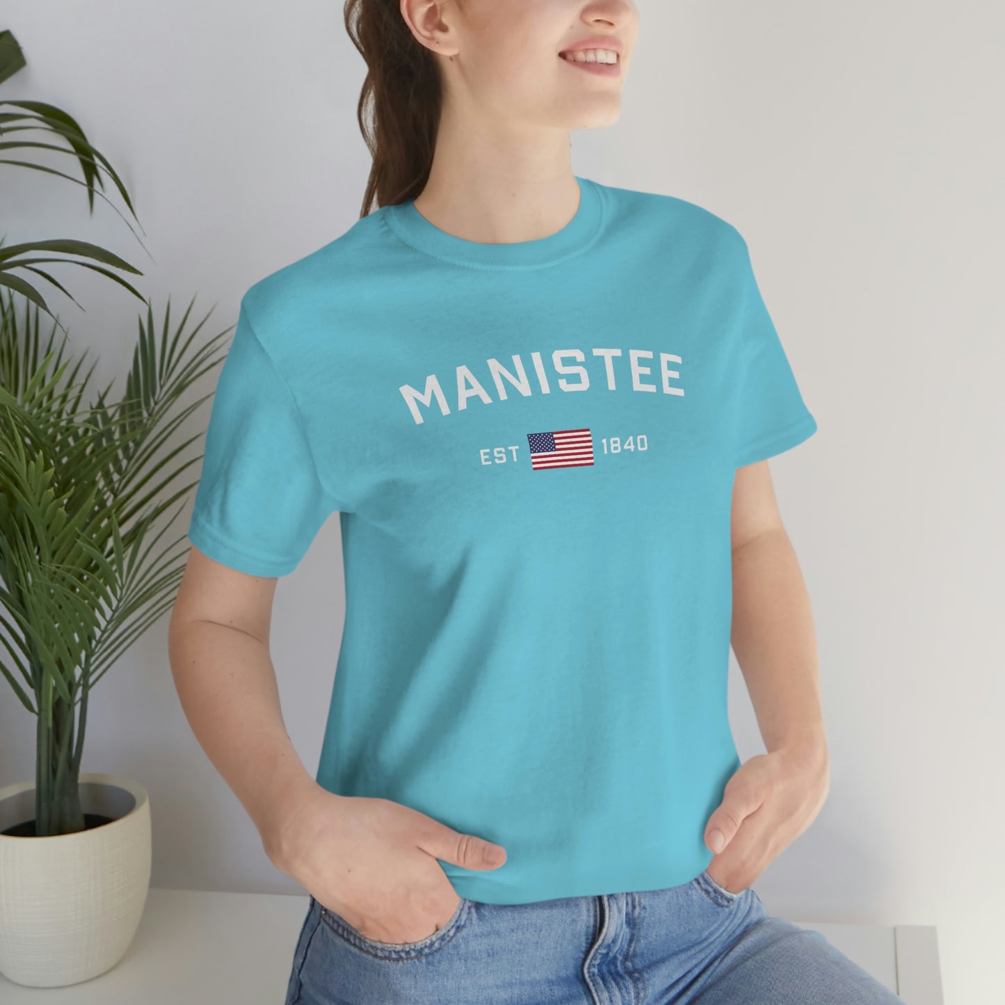 'Manistee EST 1840' T-Shirt (w/USA Flag Outline) | Unisex Standard Fit