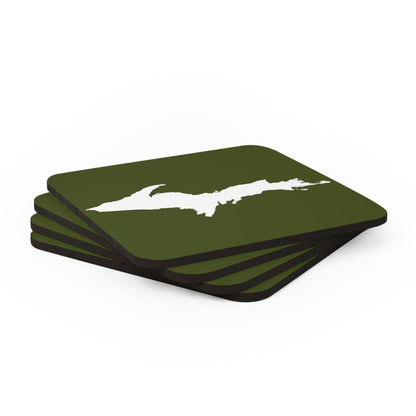 Michigan Upper Peninsula Coaster Set (Army Green w/ UP Outline) | Corkwood - 4 pack