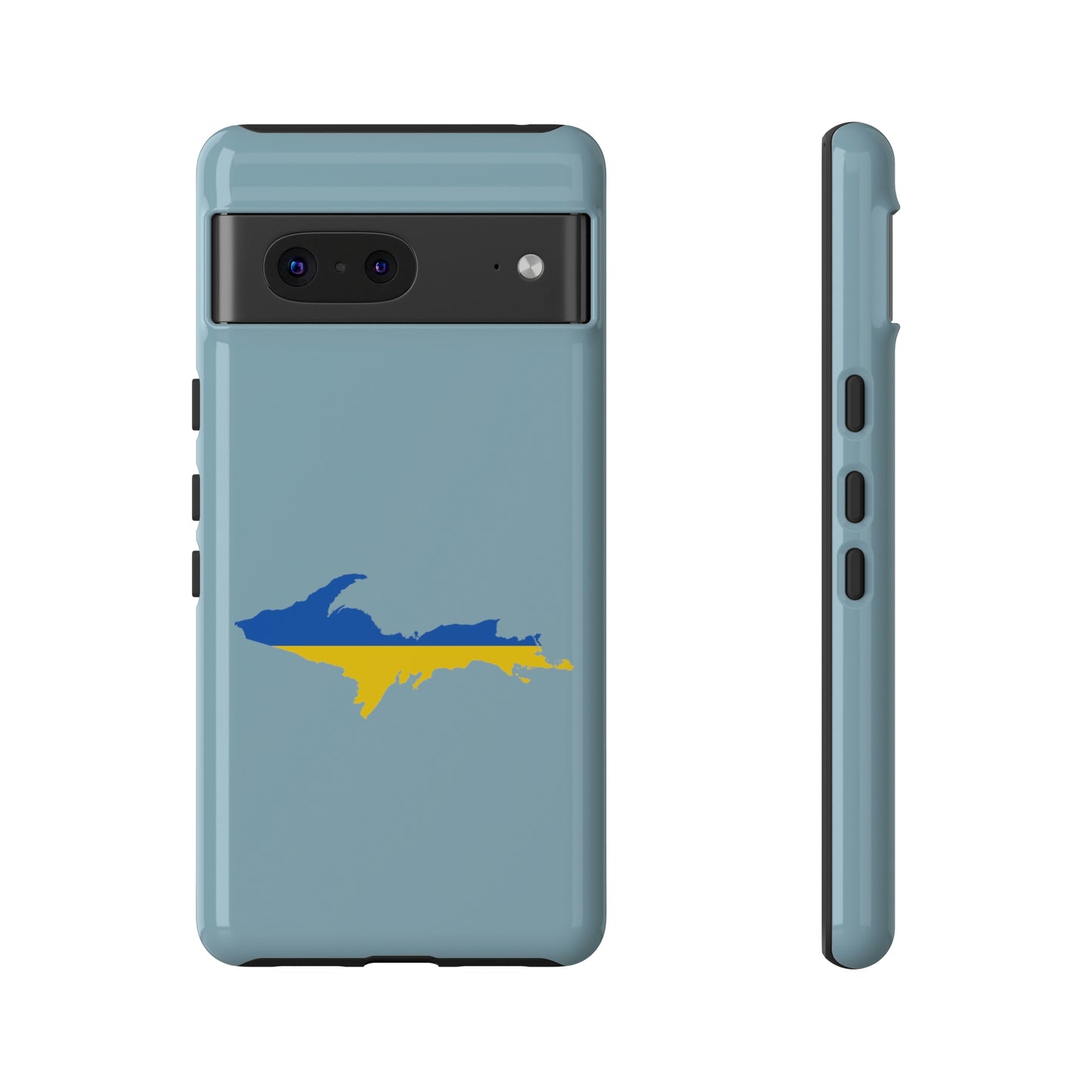 Michigan Upper Peninsula Tough Phone Case (Opal Blue w/ UP Ukraine Flag Outline) | Samsung & Pixel Android