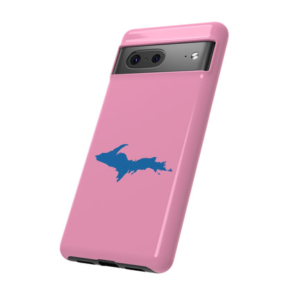 Michigan Upper Peninsula Tough Phone Case ('67 Caddie Pink w/ Azure UP Outline) | Samsung & Pixel Android