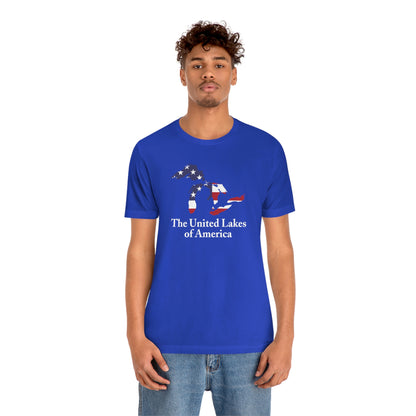 'The United Lakes of America' T-Shirt (w/ Great Lakes USA Flag Outline) | Unisex Standard Fit