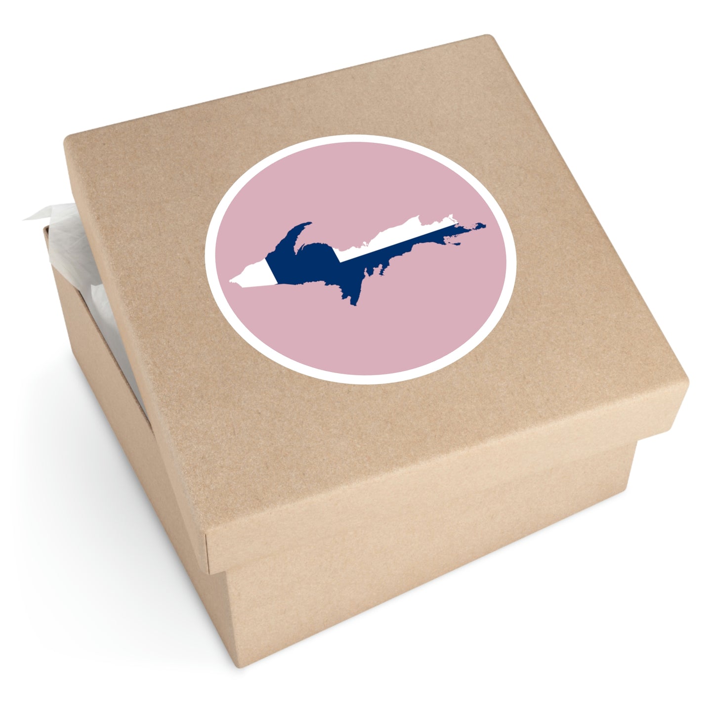 Michigan Upper Peninsula Round Stickers (Pink w/ UP Finland Flag Outline) | Indoor\Outdoor