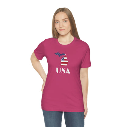 Michigan 'USA' T-Shirt (w/ MI USA Flag Outline) | Unisex Standard Fit