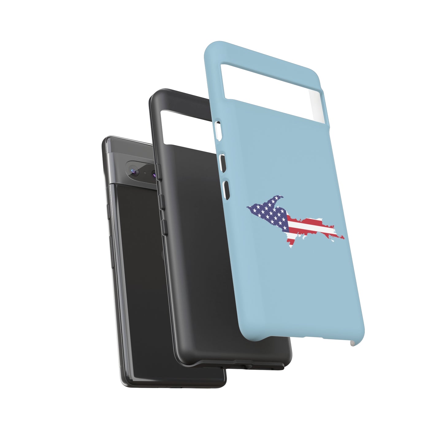 Michigan Upper Peninsula Tough Phone Case (Opal Blue w/ UP USA Flag Outline) | Samsung & Pixel Android