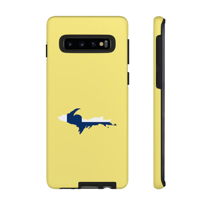 Michigan Upper Peninsula Tough Phone Case (Yellow Cherry Color w/ UP Finland Flag Outline) | Samsung & Pixel Android