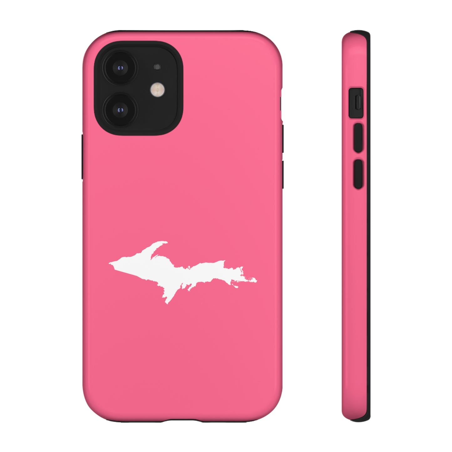 Michigan Upper Peninsula Tough Phone Case (Rhodochrosite Pink w/ UP Outline) | Apple iPhone