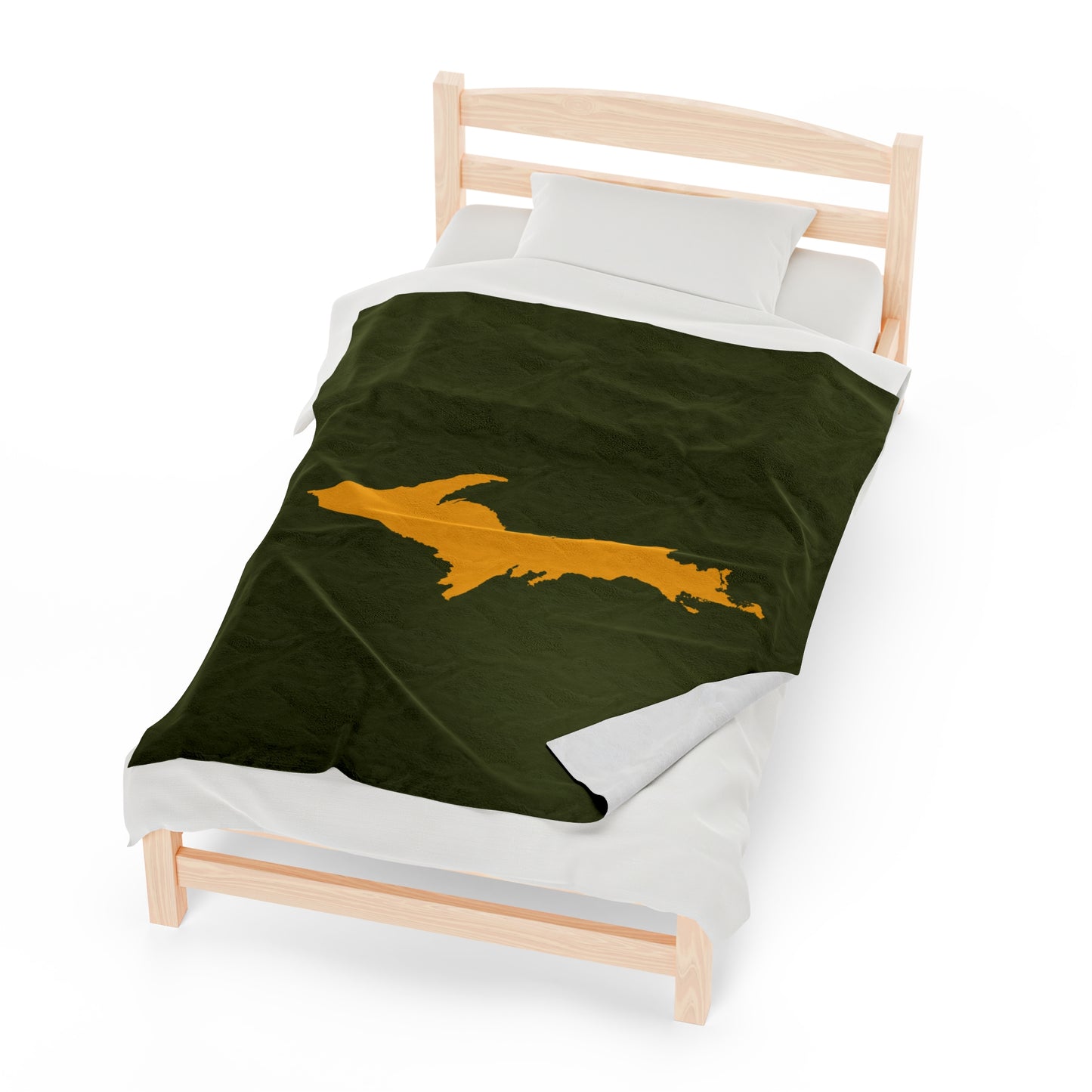 Michigan Upper Peninsula Plush Blanket (w/ Gold UP Outline) | Army Green