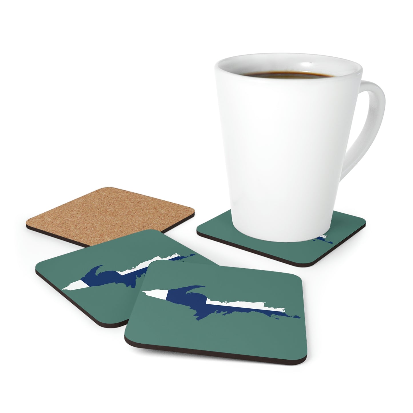 Michigan Upper Peninsula Coaster Set (Copper Green w/ UP Ukraine Flag Outline) | Corkwood - 4 pack