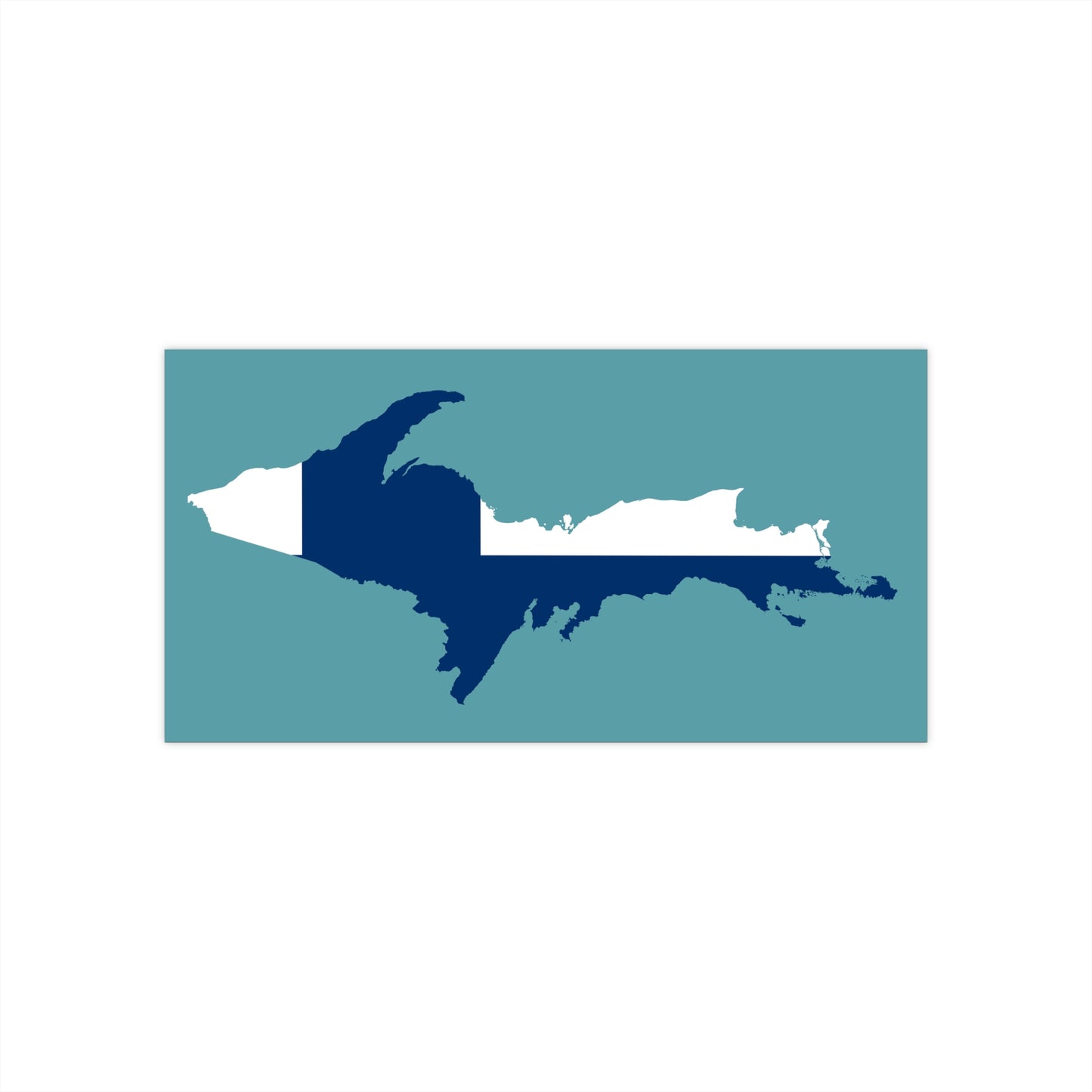 Michigan Upper Peninsula Bumper Stickers (w/ UP Finland Flag Outline) | Huron Blue Background