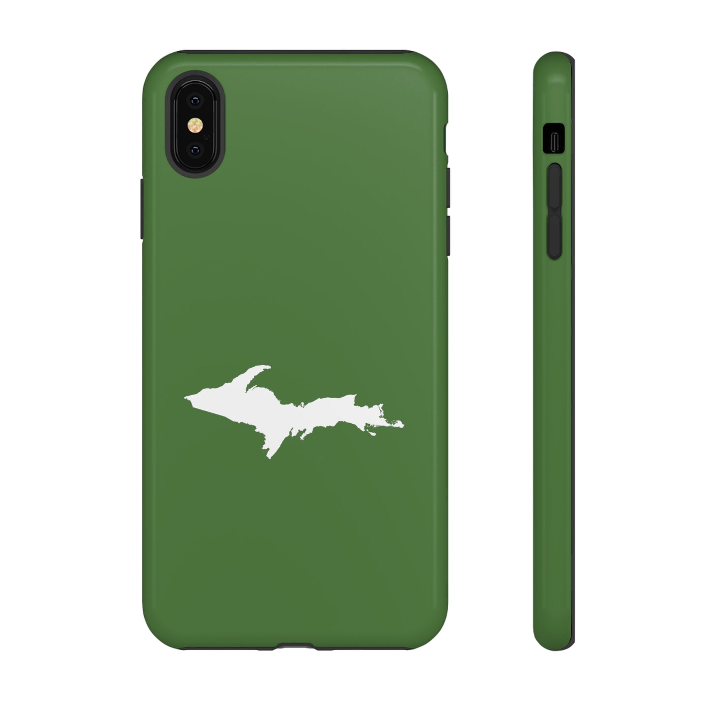 Michigan Upper Peninsula Tough Phone Case (Pine Green w/ UP Outline) | Apple iPhone