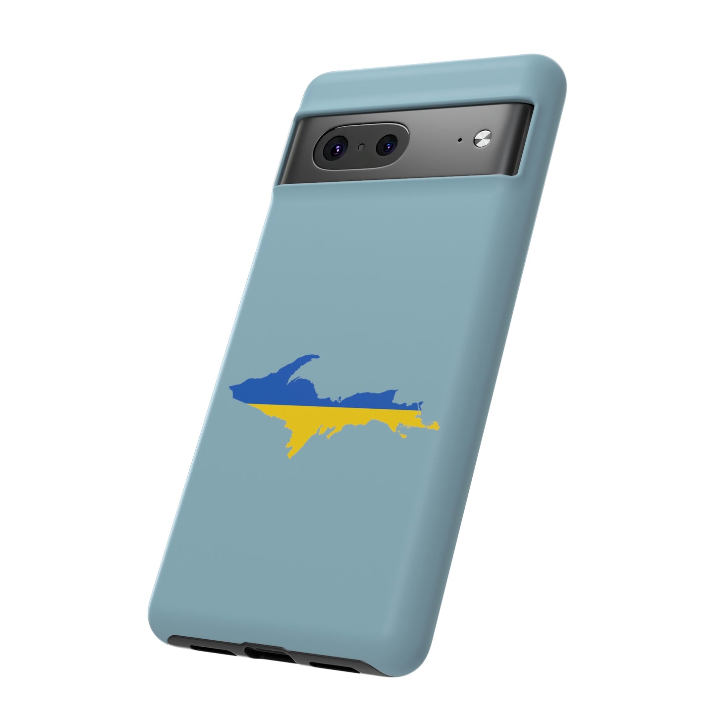 Michigan Upper Peninsula Tough Phone Case (Opal Blue w/ UP Ukraine Flag Outline) | Samsung & Pixel Android