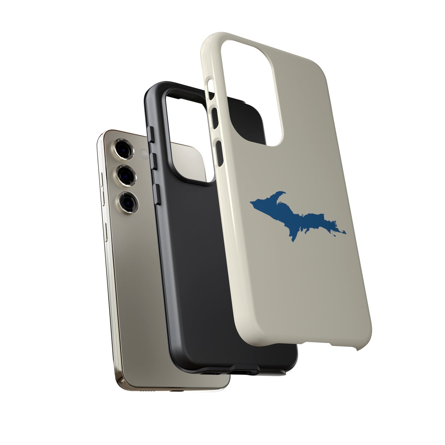 Michigan Upper Peninsula Tough Phone Case (Ivory Color w/ Azure UP Outline) | Samsung & Pixel Android