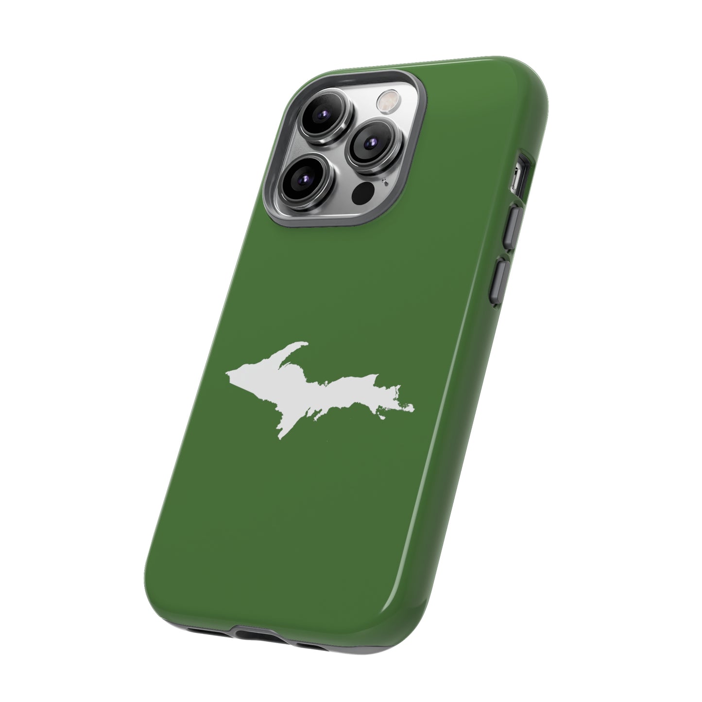 Michigan Upper Peninsula Tough Phone Case (Pine Green w/ UP Outline) | Apple iPhone