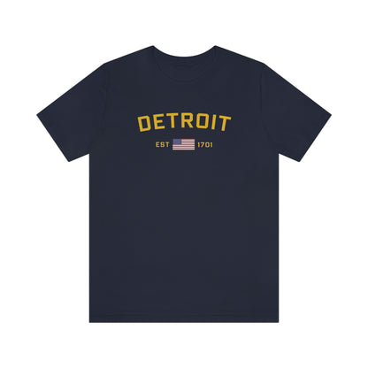 'Detroit Est 1701' T-Shirt (w/ United States Flag) | Unisex Standard Fit