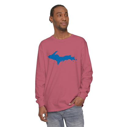 Michigan Upper Peninsula Garment-Dyed T-Shirt (w/ Azure UP Outline) | Unisex Long Sleeve