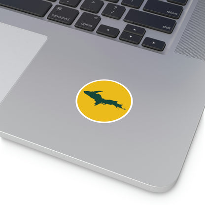 Michigan Upper Peninsula Round Stickers (Gold w/ Green UP Outline) | Indoor\Outdoor