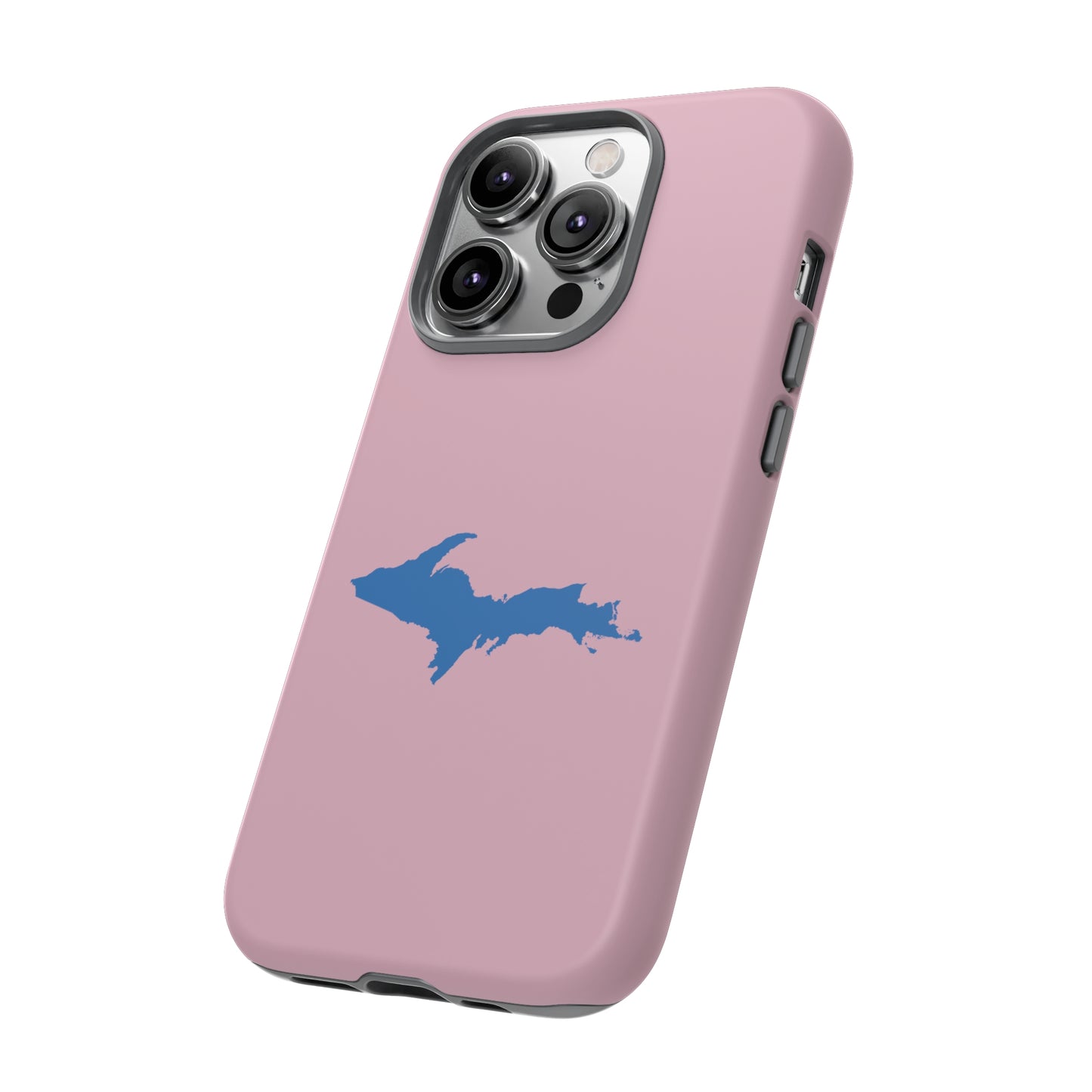 Michigan Upper Peninsula Tough Phone Case (Pink w/ Azure UP Outline) | Apple iPhone