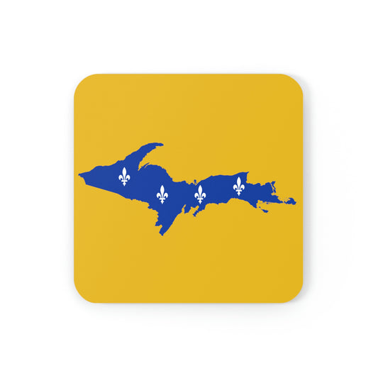 Michigan Upper Peninsula Coaster Set (Gold w/ UP Quebec Flag Outline) | Corkwood - 4 pack