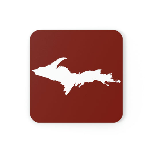 Michigan Upper Peninsula Coaster Set (Cherry Red w/ UP Outline) | Corkwood - 4 pack