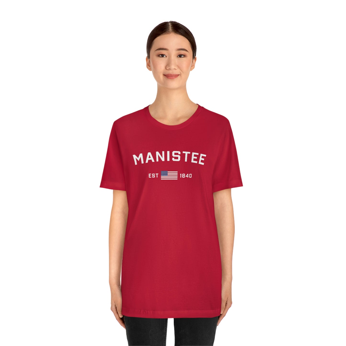 'Manistee EST 1840' T-Shirt (w/USA Flag Outline) | Unisex Standard Fit