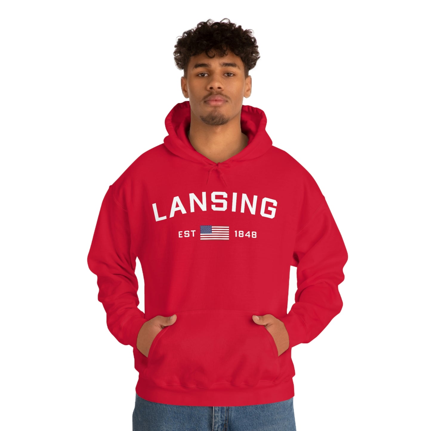 'Lansing EST 1848' Hoodie (w/USA Flag Outline) | Unisex Standard