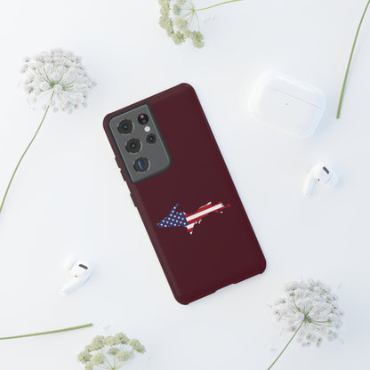 Michigan Upper Peninsula Tough Phone Case (Old Mission Burgundy w/ UP USA Flag Outline) | Samsung & Pixel Android