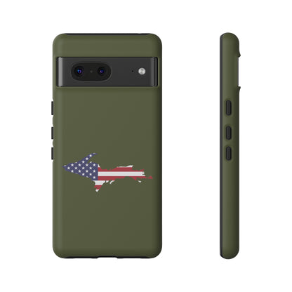 Michigan Upper Peninsula Tough Phone Case (Army Green w/ UP USA Flag Outline) | Samsung & Pixel Android