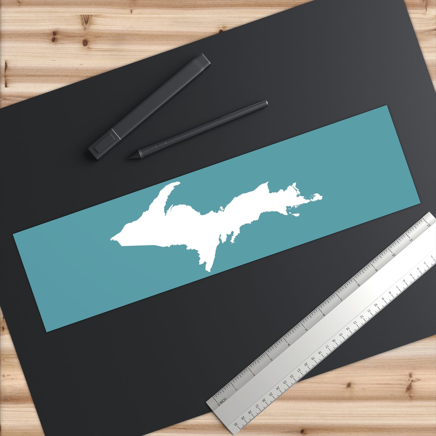 Michigan Upper Peninsula Bumper Sticker (w/ UP Outline) | Huron Blue Background