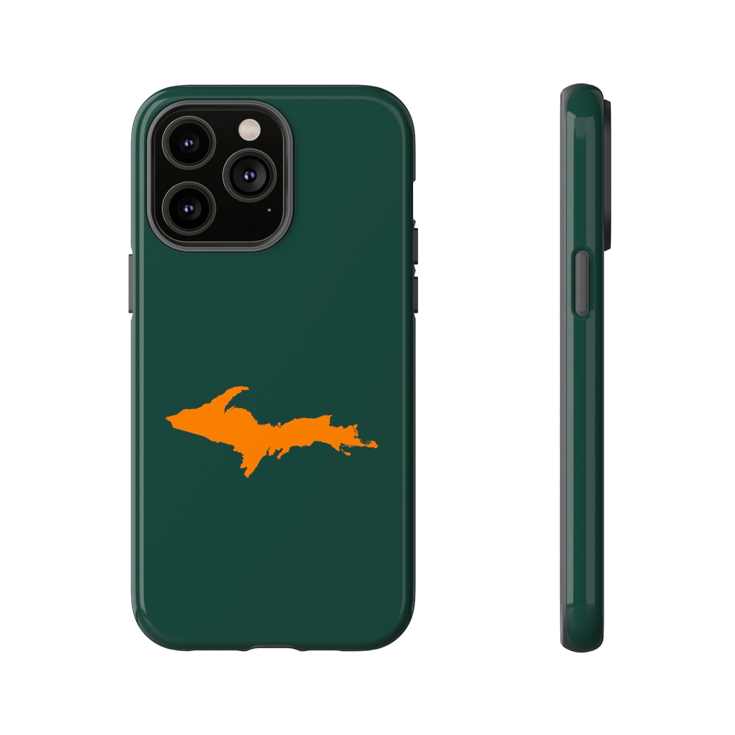 Michigan Upper Peninsula Tough Phone Case (Green w/ Orange UP Outline) | Apple iPhone