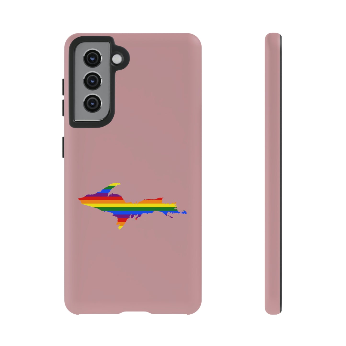 Michigan Upper Peninsula Tough Phone Case (Cherry Blossom Pink w/ UP Pride Flag Outline) | Samsung & Pixel Android