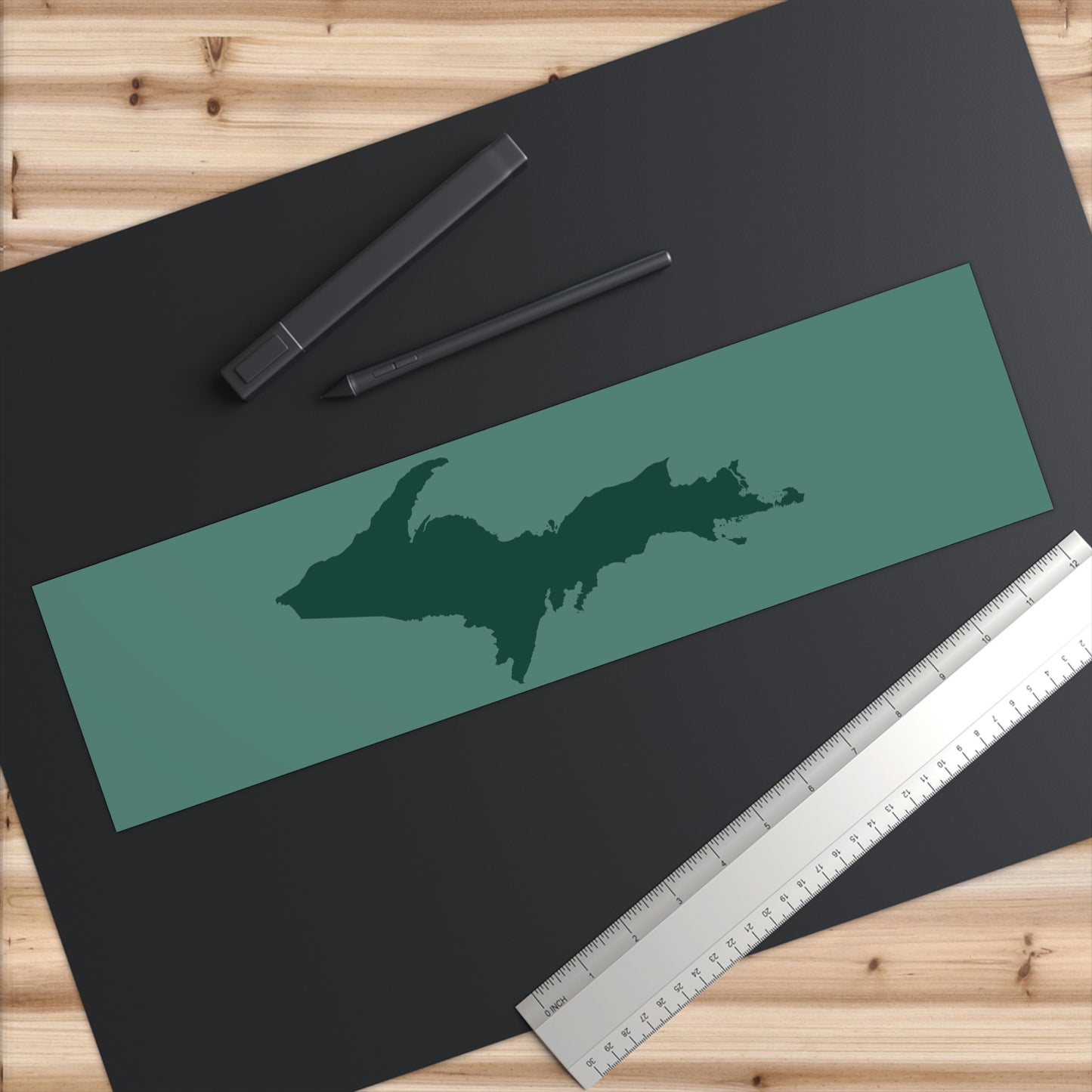 Michigan Upper Peninsula Bumper Sticker (w/ Green UP Outline) | Copper Green Background