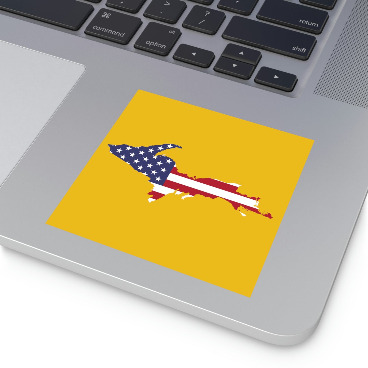 Michigan Upper Peninsula Square Sticker (Gold w/ UP USA Flag Outline) | Indoor/Outdoor