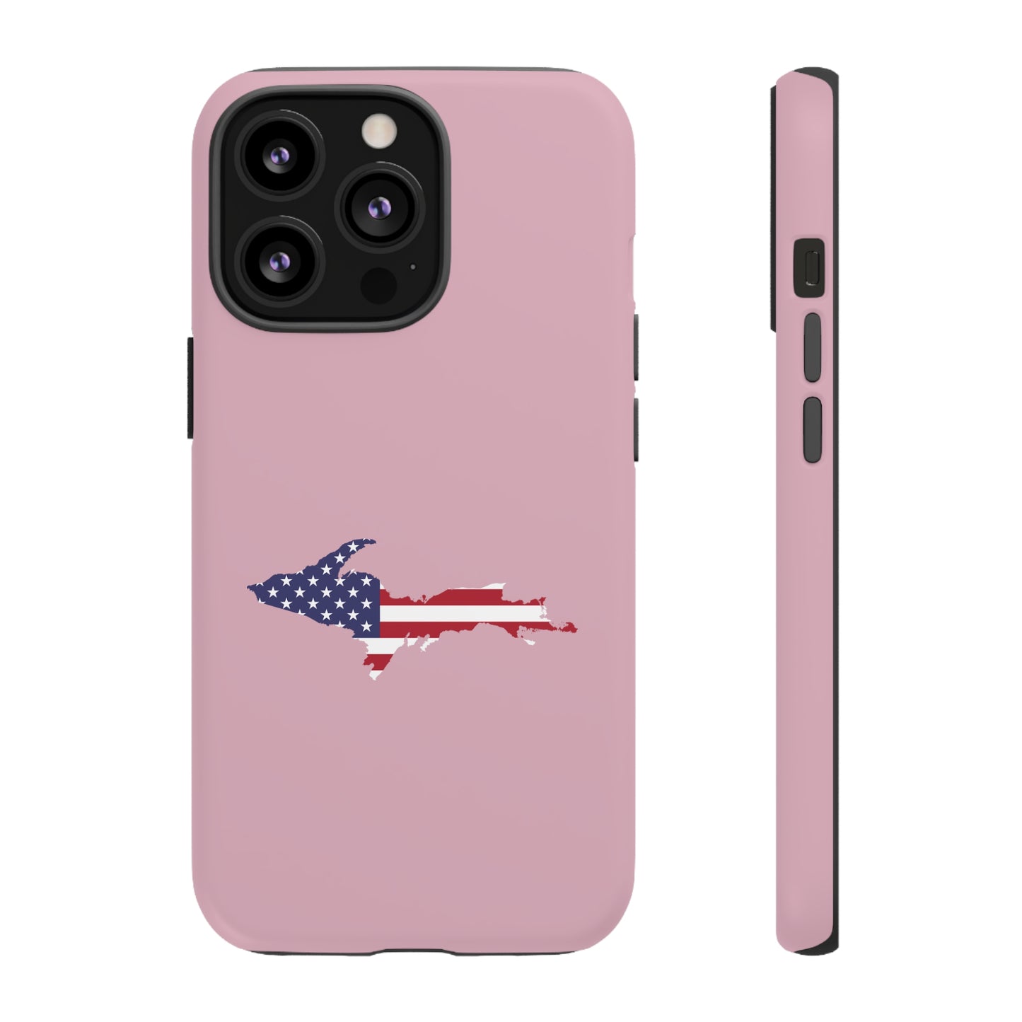 Michigan Upper Peninsula Tough Phone Case (Pink w/ UP USA Flag Outline) | Apple iPhone