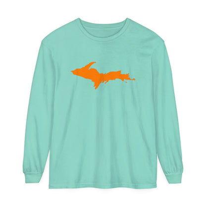 Michigan Upper Peninsula Garment-Dyed T-Shirt (w/ Orange UP Outline) | Unisex Long Sleeve