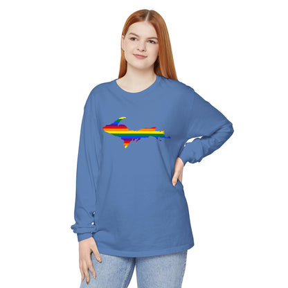 Michigan Upper Peninsula Garment-Dyed T-Shirt (w/ UP Pride Flag Outline) | Unisex Long Sleeve