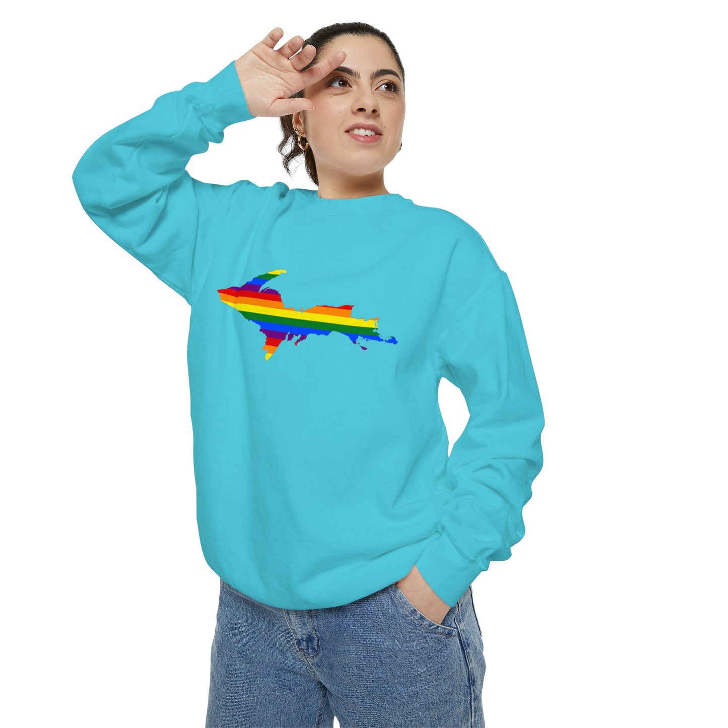 Michigan Upper Peninsula Sweatshirt (w/ UP Pride Flag Outline) | Unisex Garment Dyed