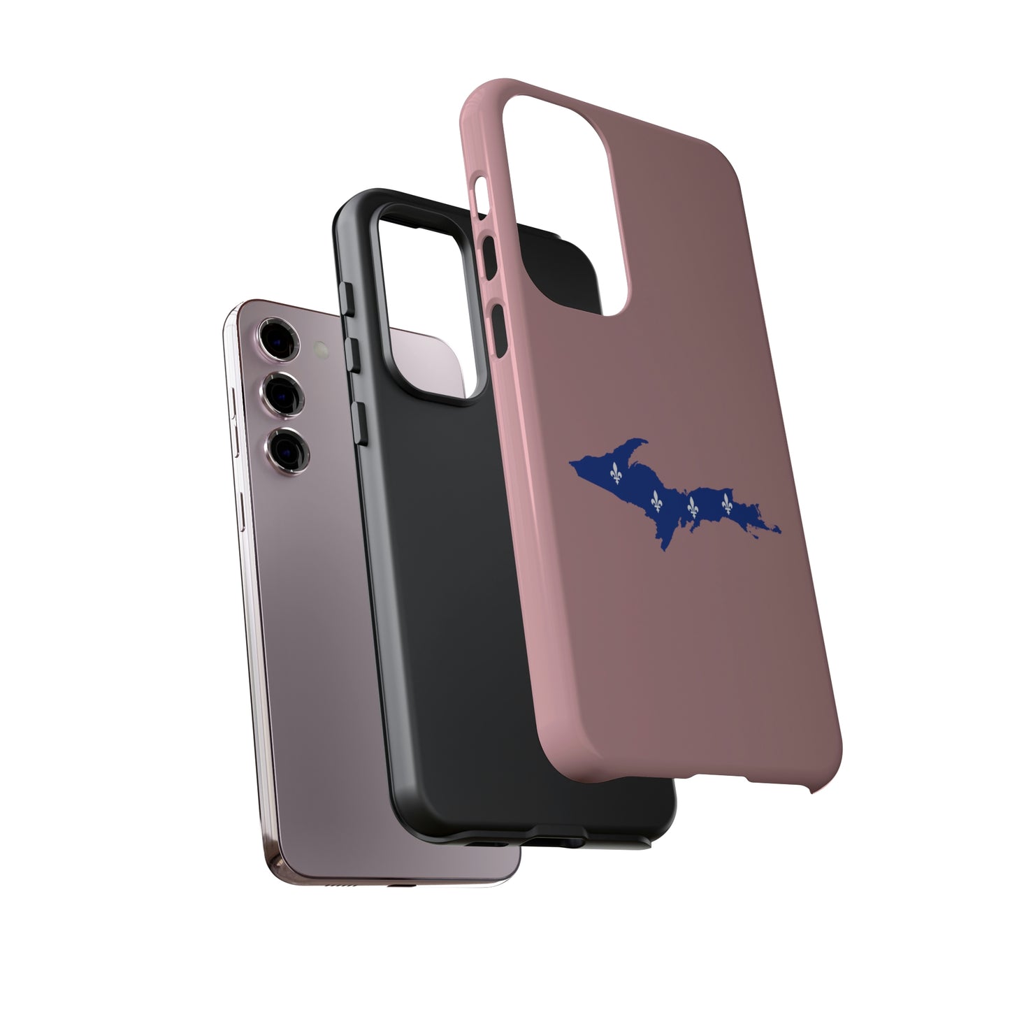 Michigan Upper Peninsula Tough Phone Case (Cherry Blossom Pink w/ UP Quebec Flag Outline) | Samsung & Pixel Android