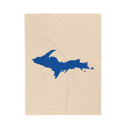 Michigan Upper Peninsula Plush Blanket (w/ Azure UP Outline) | Champagne White