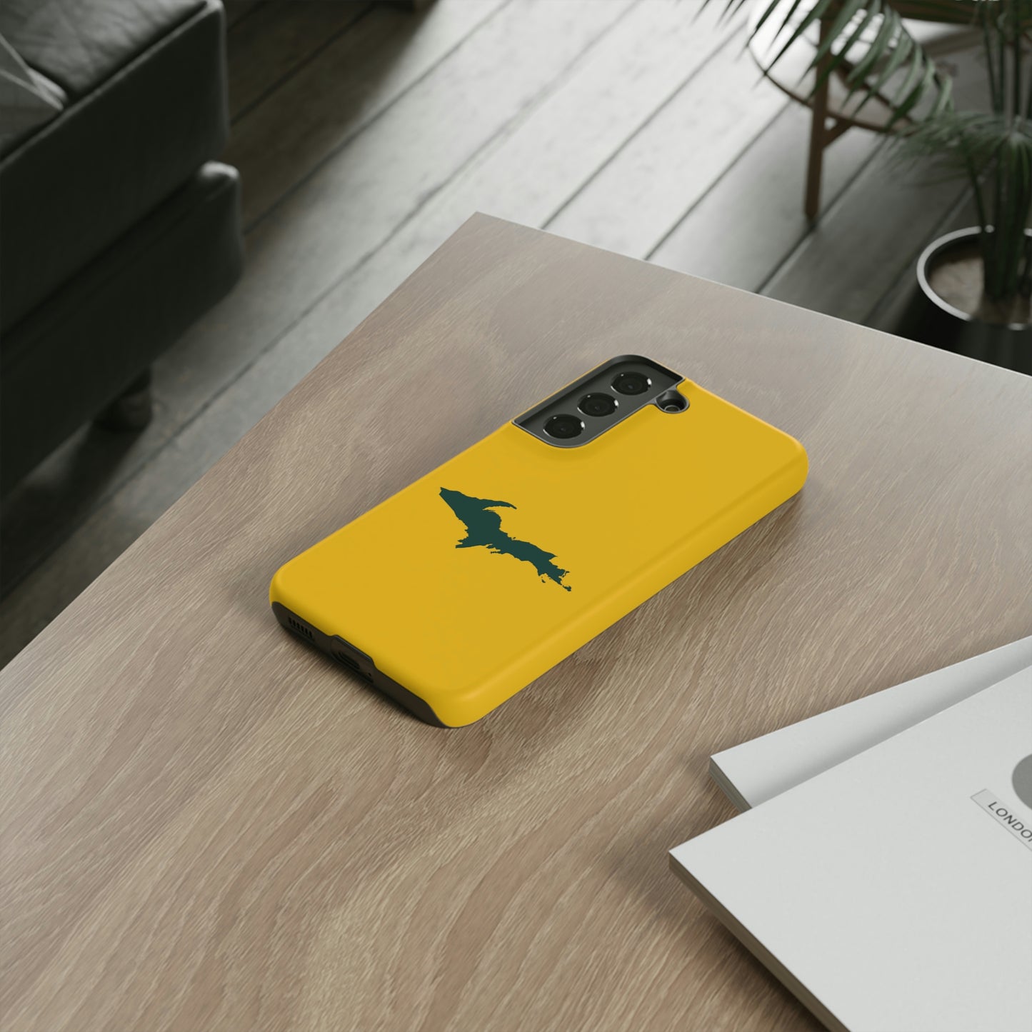 Michigan Upper Peninsula Tough Phone Case (Gold w/ Green UP Outline) | Samsung & Pixel Android