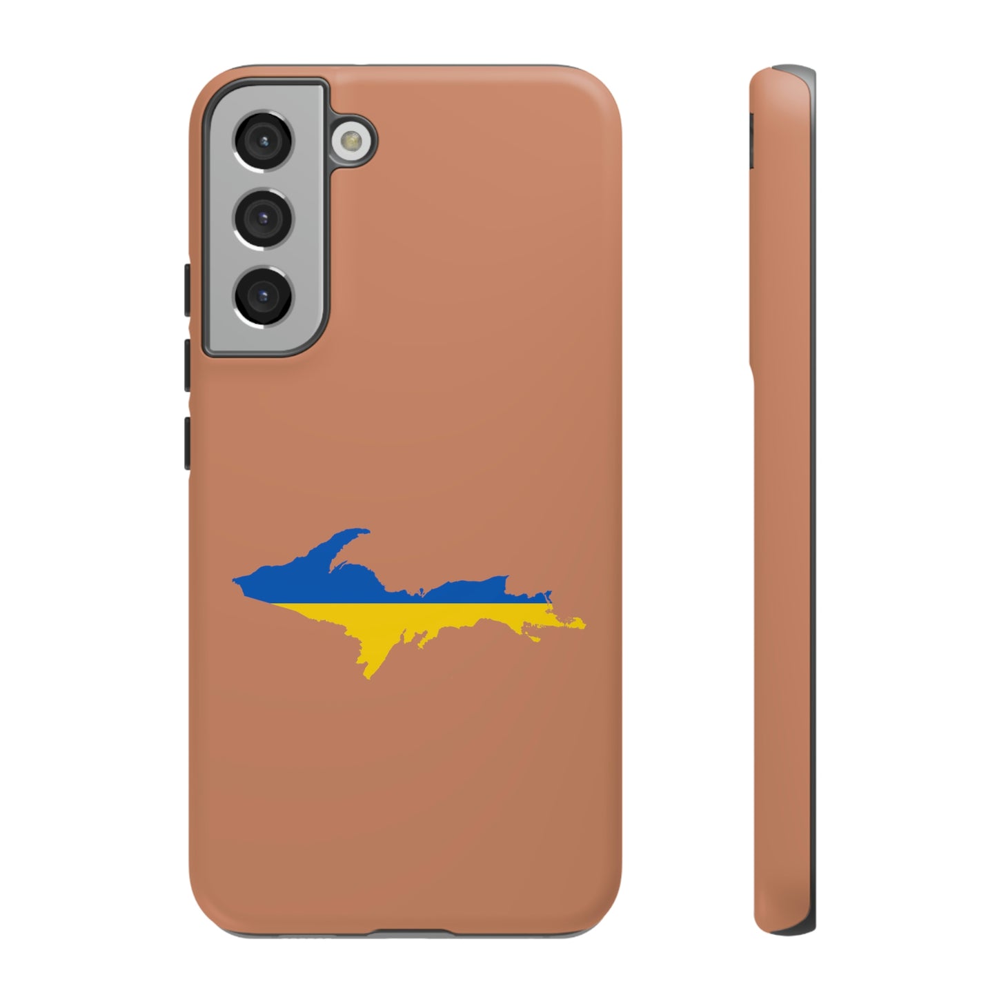 Michigan Upper Peninsula Tough Phone Case (Copper Color w/ UP Ukraine Flag Outline) | Samsung & Pixel Android