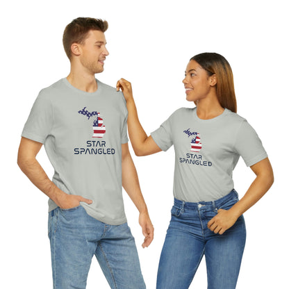 Michigan 'Star Spangled' T-Shirt (Space Agency Font w/ MI USA Flag Outline) | Unisex Standard Fit