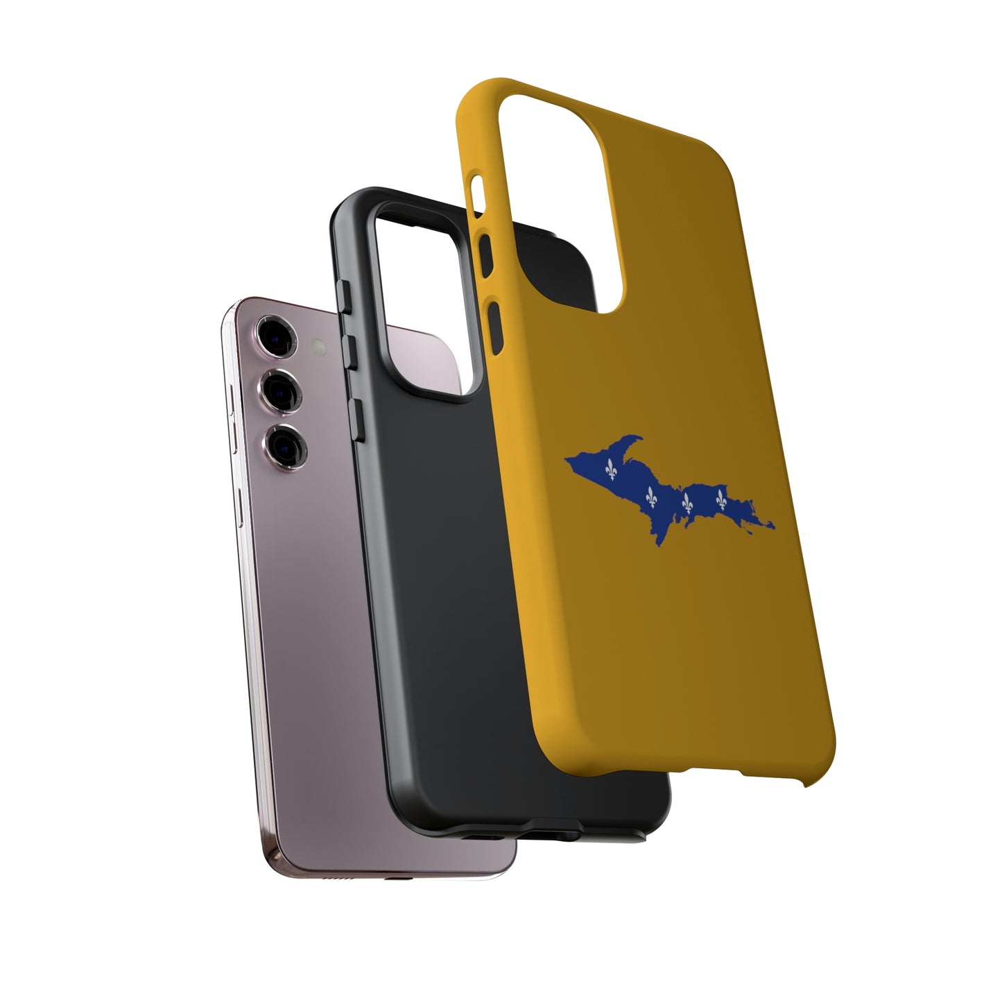 Michigan Upper Peninsula Tough Phone Case (Gold w/ UP Quebec Flag Outline) | Samsung & Pixel Android