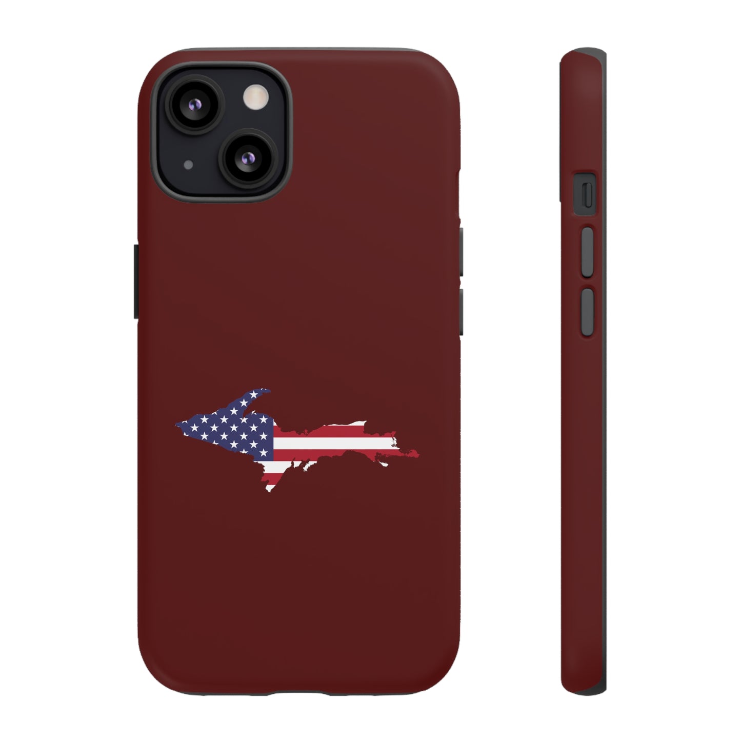 Michigan Upper Peninsula Tough Phone Case (Cherrywood Color w/ UP USA Outline) | Apple iPhone